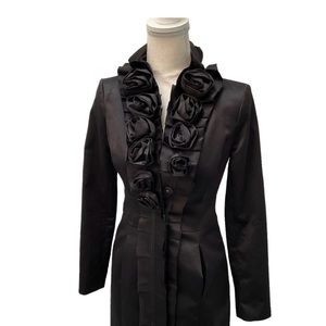 WHBM Black Rose Mid-Length Satin Dress Coat size 8- NWT